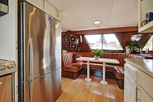 The dining area in the Galley of Northern Light, a yacht for rent in Seattle