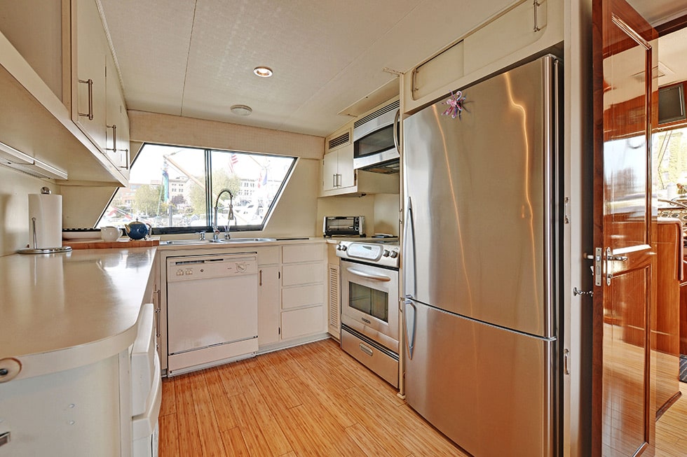 The Galley aboard charter yacht, Northern Light, is full stocked with all major appliances