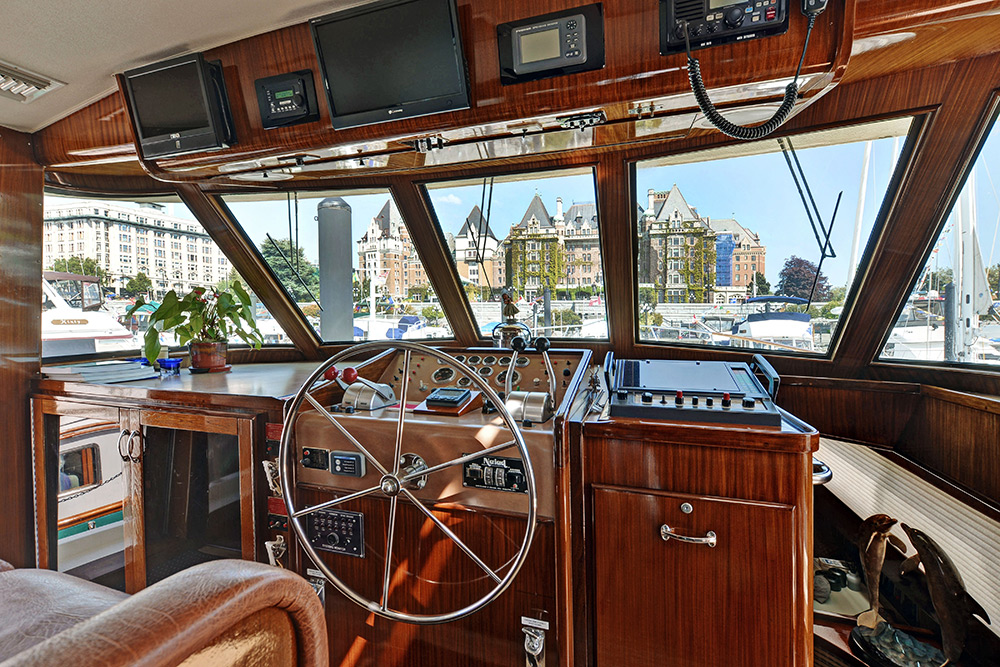 The Wheelhouse of private charter yacht, Northern Light in the Puget Sound